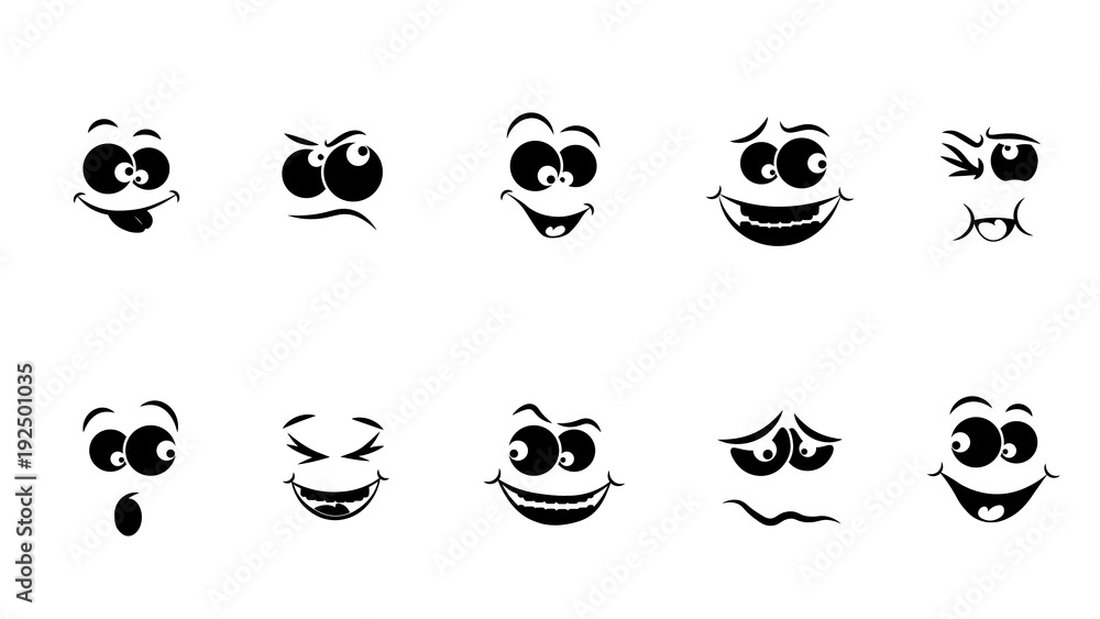 Set of emoticons, emoji icon isolated on white background. Black and white Set of emoticons, emoji icon isolated on white background. Black and white