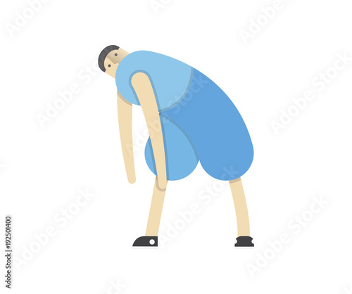a man warms up his muscles, exercises gymnastics, the athlete stretches,Vector image, flat design, animated cartoon character