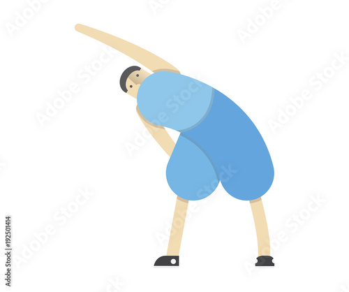 a man warms up his muscles, exercises gymnastics, the athlete stretches,Vector image, flat design, animated cartoon character