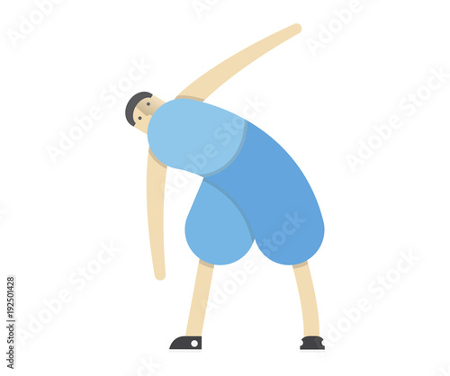 a man warms up his muscles, exercises gymnastics, the athlete stretches,Vector image, flat design, animated cartoon character
