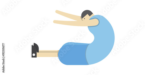a man warms up his muscles, exercises gymnastics, the athlete stretches,Vector image, flat design, animated cartoon character