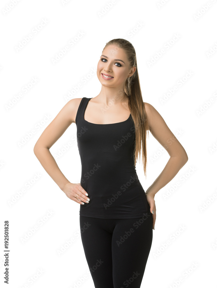 Slim girl in sportswear cropped isolated shot Slim girl in sportswear cropped isolated shot