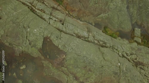 Aerial view from drone on breathtaking lysefjord during the rain. Cloudy sky. 4k footage, drone view. Preikestolen, Norway.