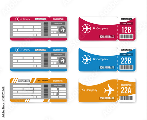 Set Travel concept airplane tickets Isolated on white background. Vector illustration 