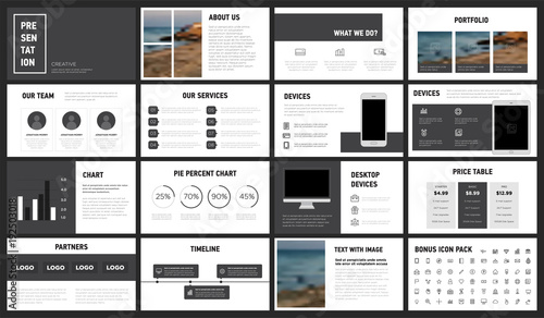Modern Minimalist Black and White Presentation Template. You can use it presentation, flyer and leaflet, corporate report, marketing, pitch, annual report, catalog. photo