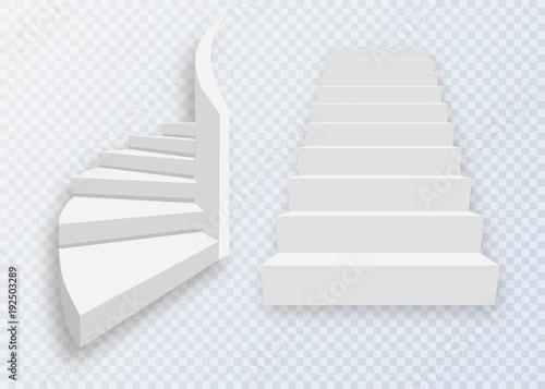White stairs, 3d staircases. Set, Isolated on transparent background