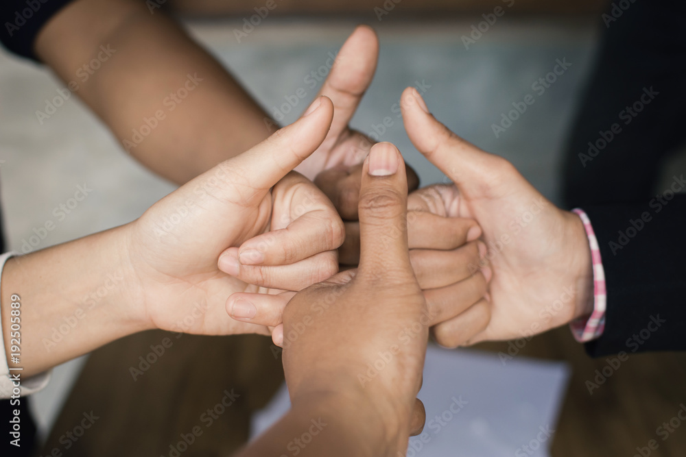 Hands of business teamwork concept together and successful