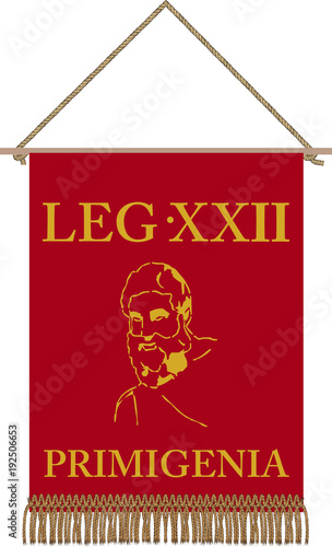 Vector standard of Legio XXII Primigenia Pia VI Fidelis VI Domitiana Antoniniana Alexandriana on white background