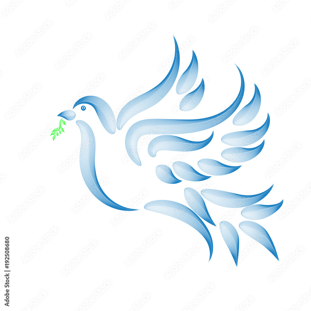 Obraz premium Flying patterned dove with a twig