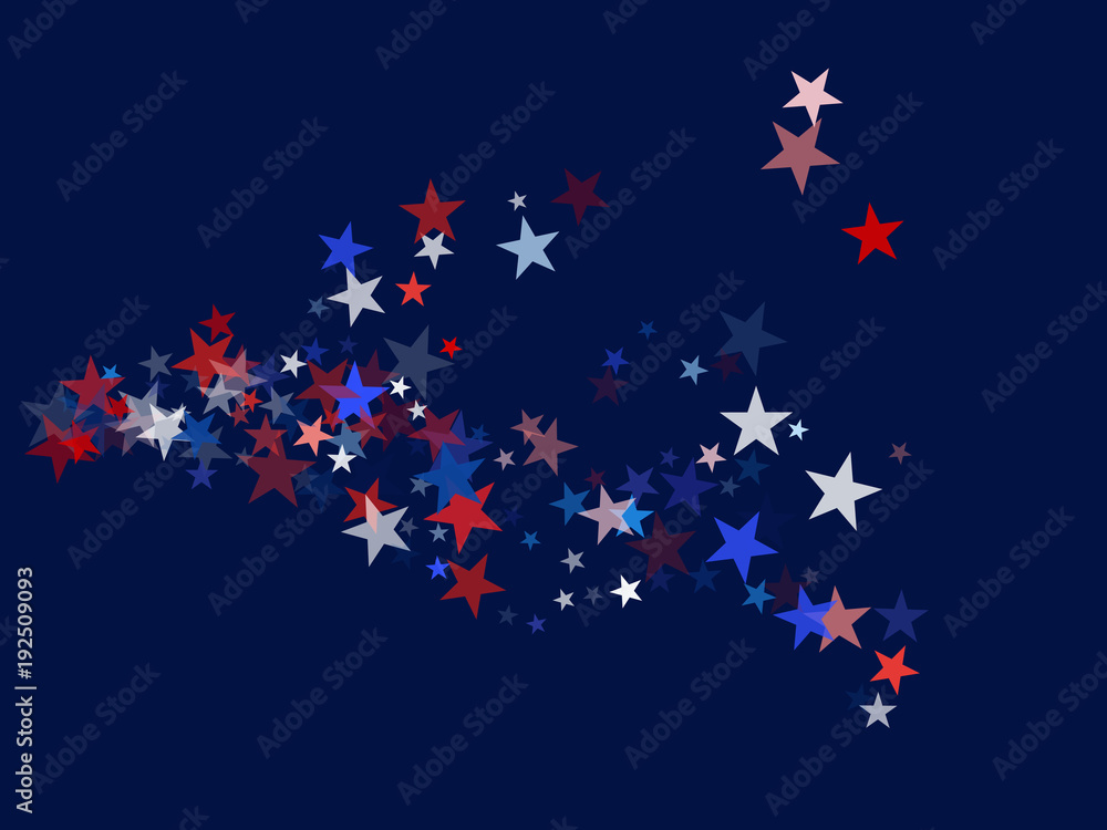 American Patriotic Deign, Vector Blue, Red, White Stars Confetti. Labor, Independence, Memorial Day, 4th of July Election Frame. American Patriotic Design, UK, Australia Freedom Falling Stars Texture.
