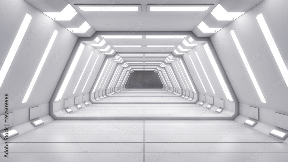 Obraz premium Renderowanie 3D. Futurystyczna architektura wnętrza korytarza