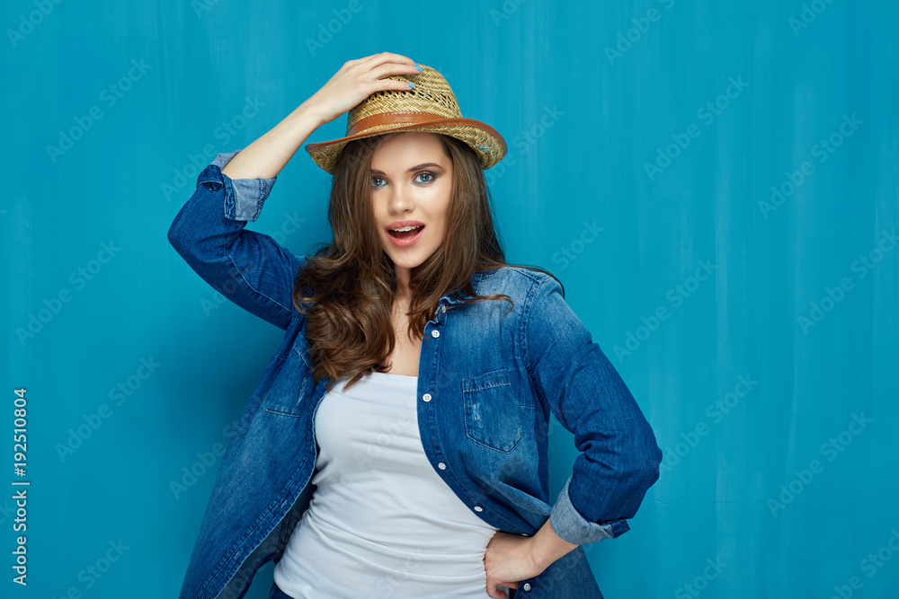 Portrait of beautiful teenager girl wearing jeans denim shirt. Portrait of beautiful teenager girl wearing jeans denim shirt.