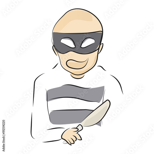 graphic design editable for your design, hand drawn robber isolated on white background. vector illustration.