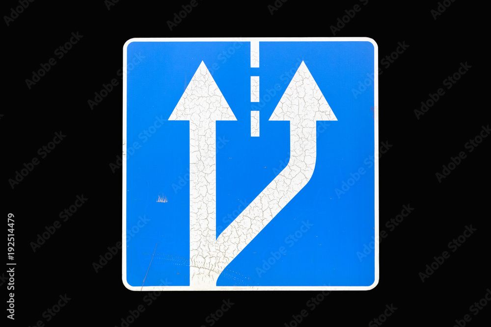 'Beginning of additional lane' road sign isolated on black 'Beginning of additional lane' road sign isolated on black