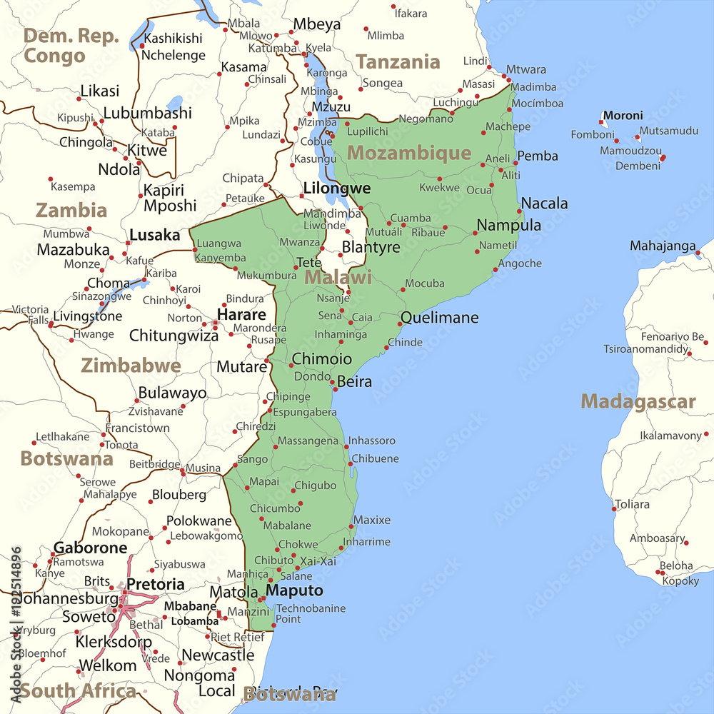 Fototapeta premium Mozambique-World-Countries-VectorMap-A