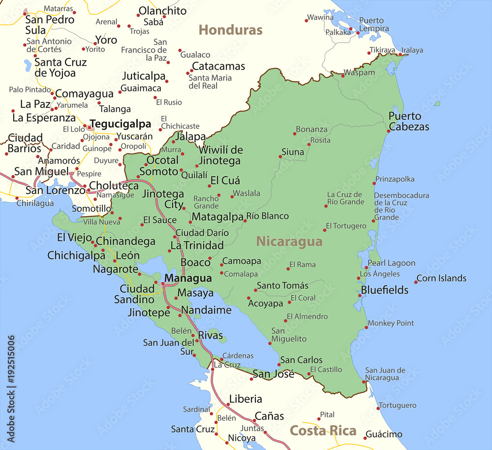 Obraz premium Nicaragua-World-Countries-VectorMap-A