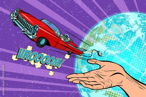 Humanity launches into space car