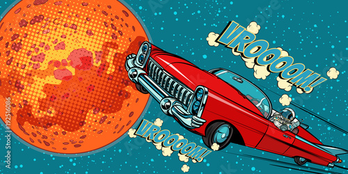 The astronaut driver in car on Mars
