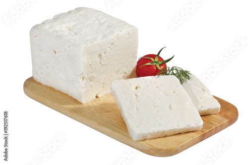 cheese on wooden board isolated on white
