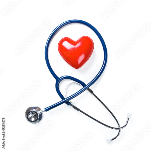 Doctor stethoscope and madel of heart on white background © photopixel