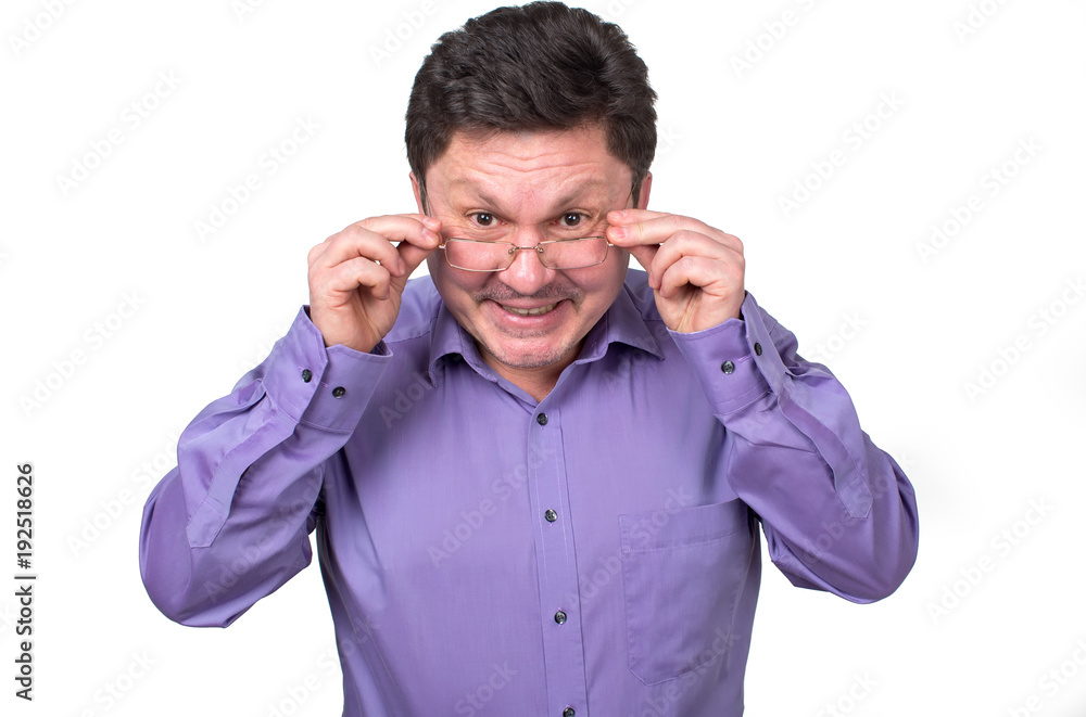 Really? Surprised adult man. Wow, man with touching glasses down. Really? Surprised adult man. Wow, man with touching glasses down.