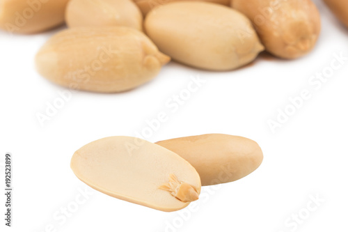 Peanuts isolated on the white background. Close up