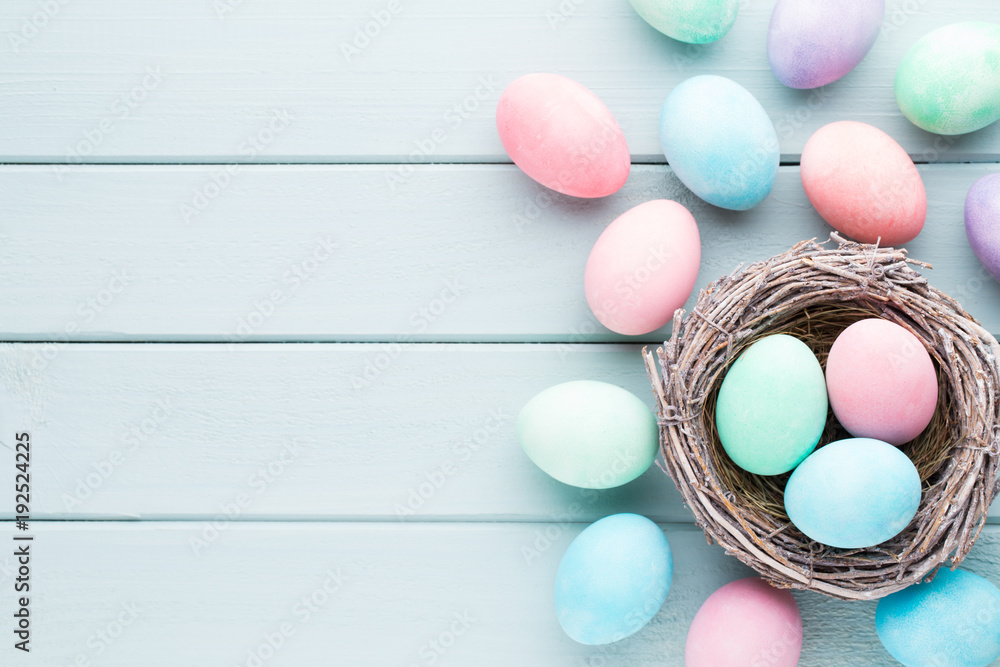 Pastel Easter eggs background. Spring greating card. Pastel Easter eggs background. Spring greating card.