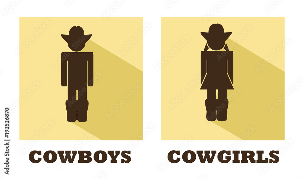 Cowboys and cowgirls vector flat toilet signs Cowboys and cowgirls vector flat toilet signs