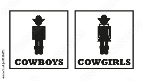 Cowboys and cowgirls vector toilet signs
