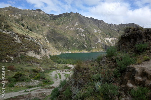 A view of Quilotoa Lake, an ancient volcano and starting point for the Quilotoa Loop hike