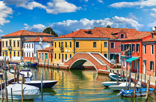 Island Murano in Venice Italy. View on canal with boat Fototapet