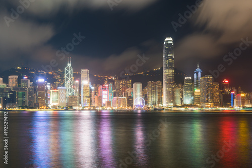 Night view of Victoria Harbour in Hong Kong. Asia.