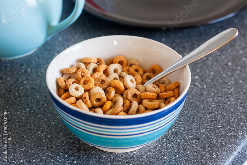 Multigrain hoops cereal in a bowl