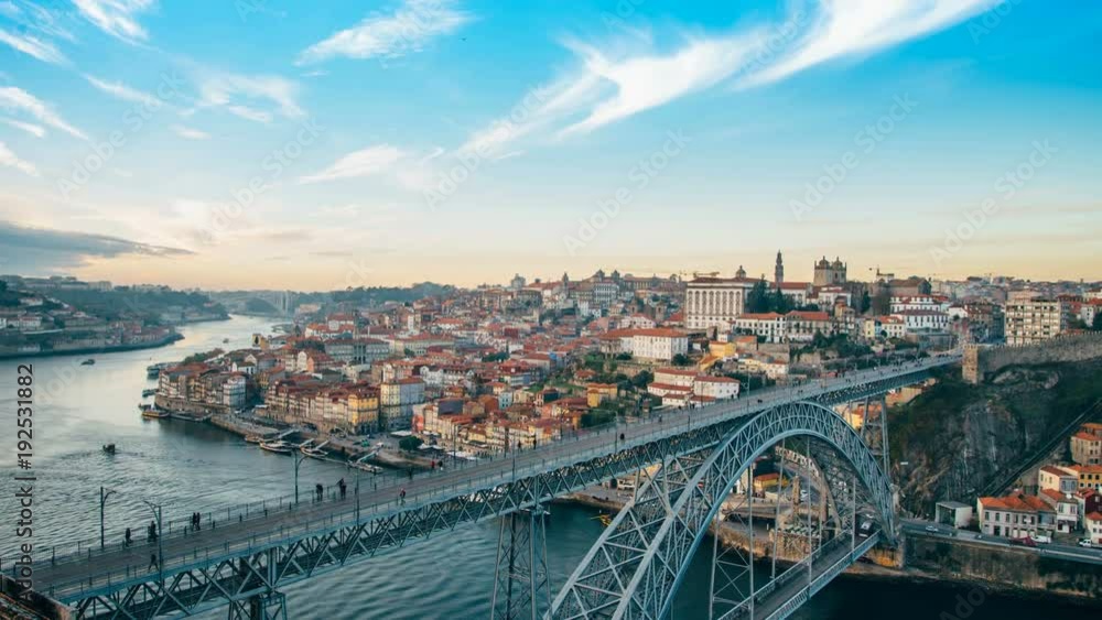 Portugal Porto timelapse Dom Luis I bridge Summer day Porto view 4k Douro river. Portugal Porto timelapse Dom Luis I bridge Summer day Porto view 4k Douro river.