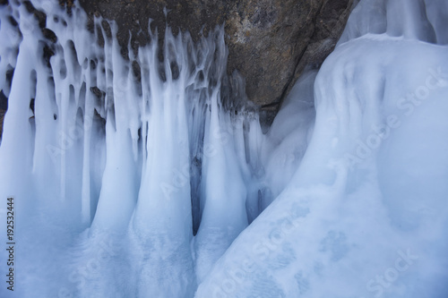 Large Icicles. Winter frozen nature