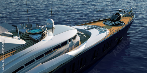 Extremely detailed and realistic high resolution 3D illustration of a luxury super yacht photo