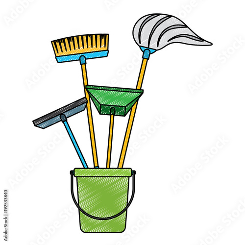 cleaning objects plastic bucket full of janitor cleaning helpful vector illustration