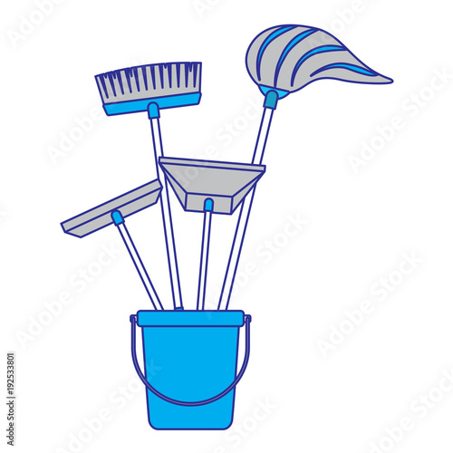 cleaning objects plastic bucket full of janitor cleaning helpful vector illustration blue and gray design