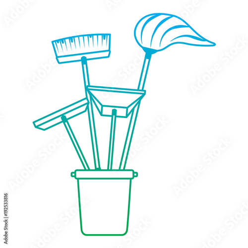 cleaning objects plastic bucket full of janitor cleaning helpful vector illustration degrade line color