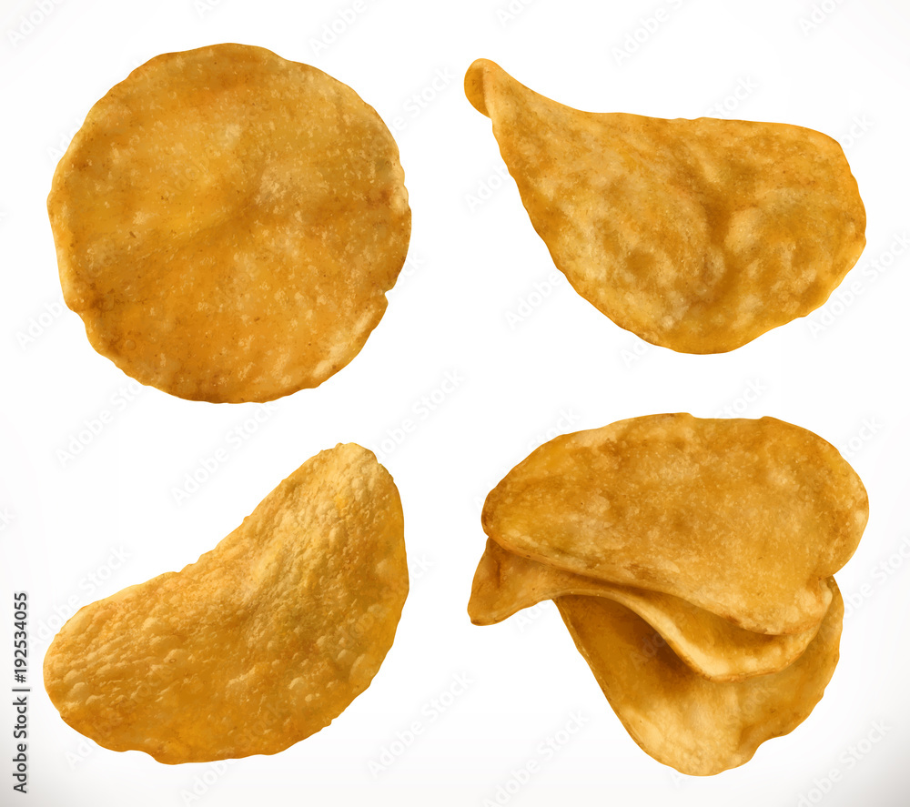 Naklejka premium Potato chips, 3d realistic vector icon set