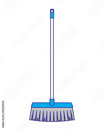 broom long wooden handle tool for cleaning vector illustration blue and gray design