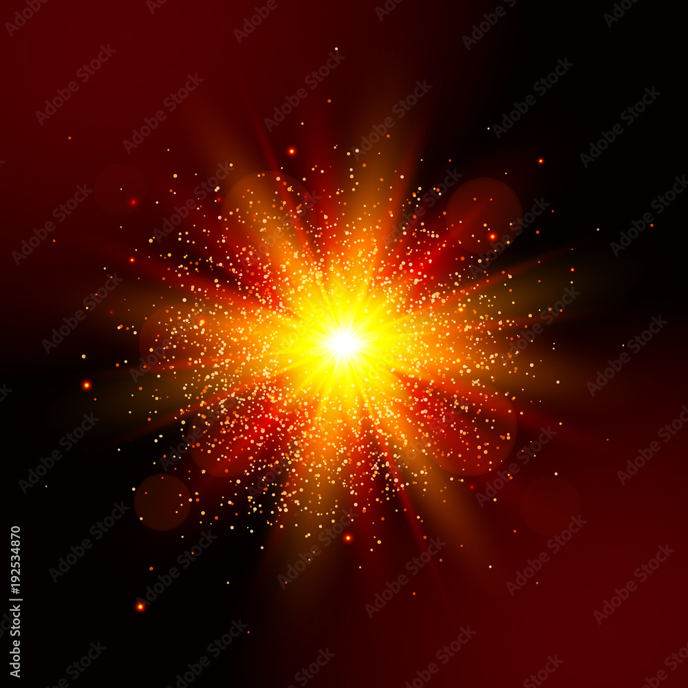 Explosion light. Vector star explosion. Red glow effect Explosion light. Vector star explosion. Red glow effect