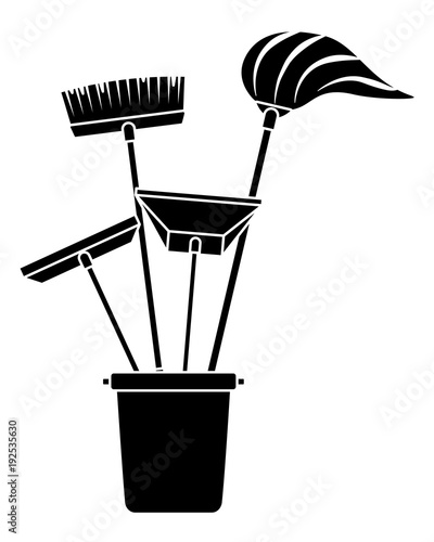 cleaning objects plastic bucket full of janitor cleaning helpful vector illustration black and white design