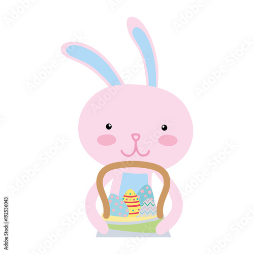 colorful happy rabbit animal with eggs inside hamper