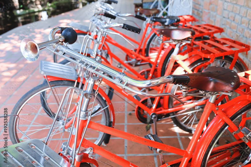 Vintage red bicycle.