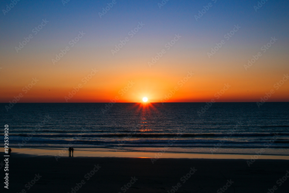 Sunset. Cádiz beach in the evening. Cádiz, Spain.