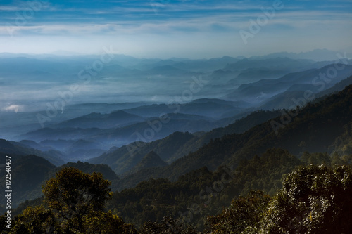 mountain layers scene of doi ang khang most popular winter traveling destination in chiangmai northern of thailand