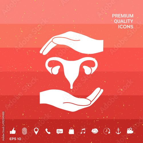 Hands holding Female uterus - protection symbol