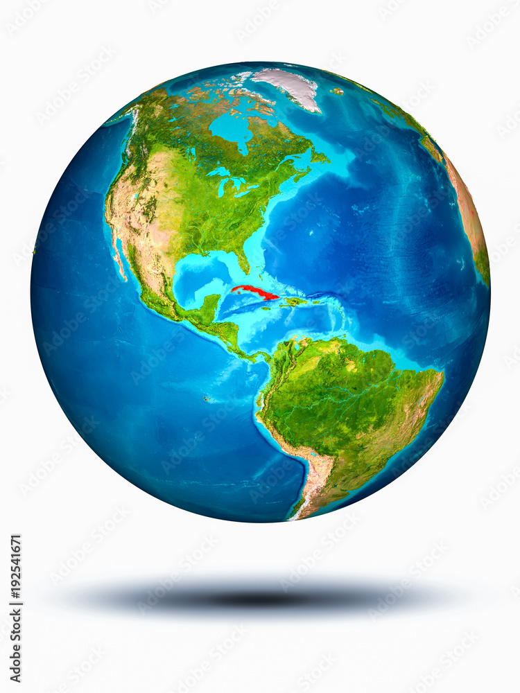 Naklejka premium Cuba on Earth with white background