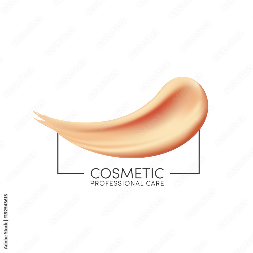 Cosmetic foundation texture for makeup. Liquid foundation smudge with frame. Concealer texture. Logo template